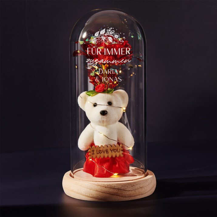Für immer zusammen - Ewige Rose mit Teddybär Für immer zusammen - Ewige Rose mit Teddybär