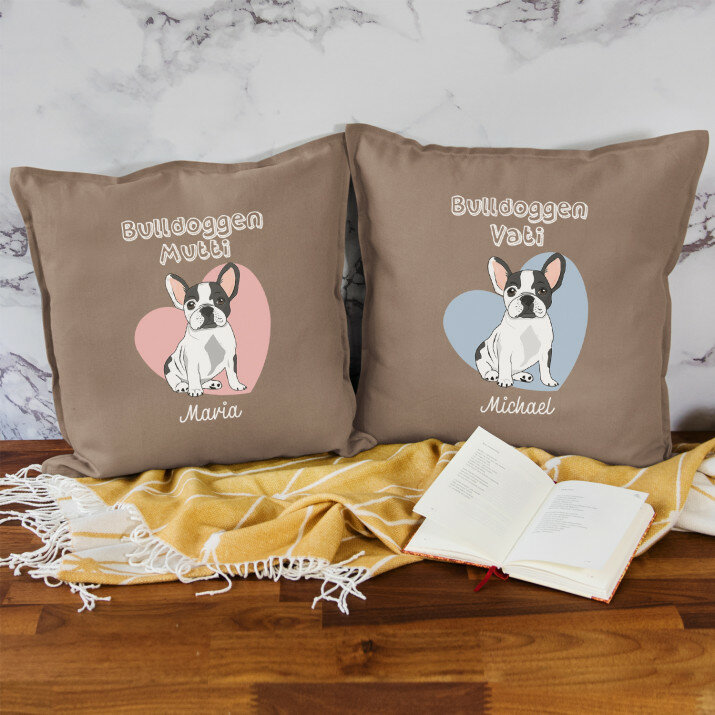 Bulldoggen-Eltern - Set mit zwei Kissen