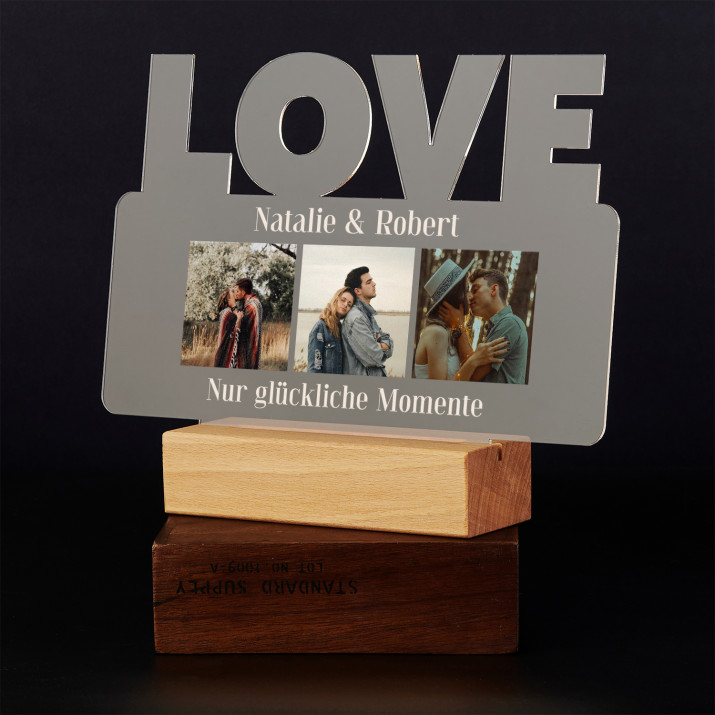 Nur glückliche Momente - Druck auf Acrylglas mit LED Beleuchtung - Wort LOVE