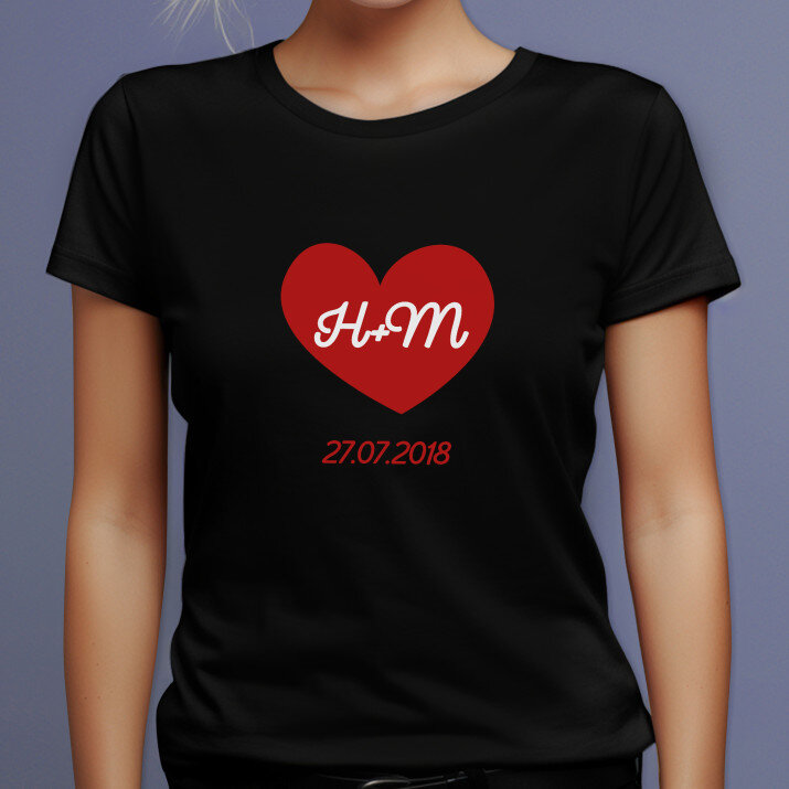 Herz + datum - Schwarzes T-Shirt für Damen