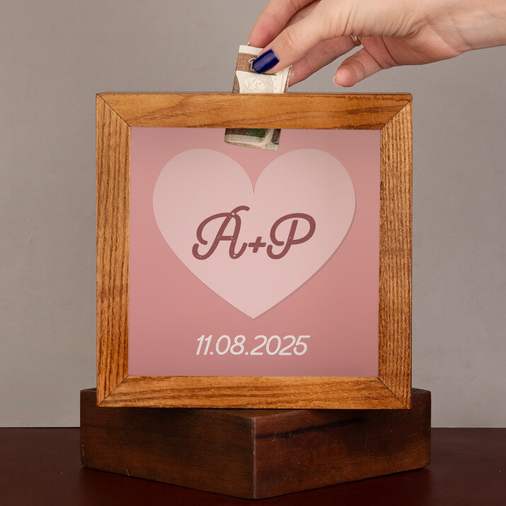 Herz und Datum - Holzspardose