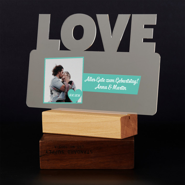 Herz mit foto - Druck auf Acrylglas mit LED Beleuchtung - Wort LOVE