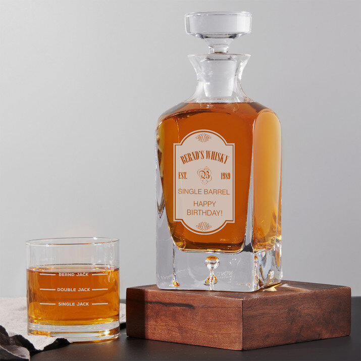 Single Barrel - Whiskykaraffe und Whiskygläser - Set mit Gravur