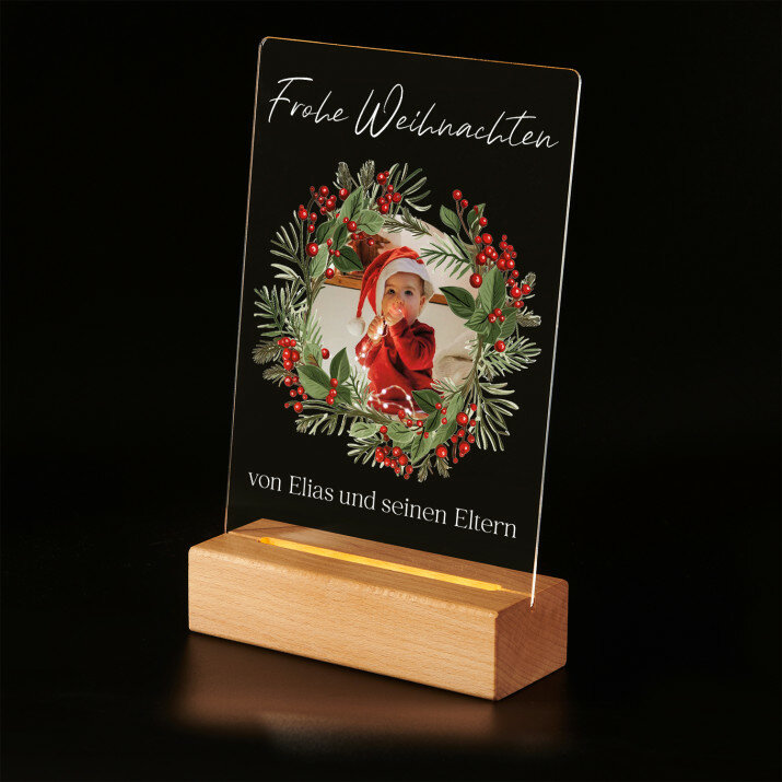 Weihnachtskranz Foto - Druck auf Acrylglas mit LED Beleuchtung