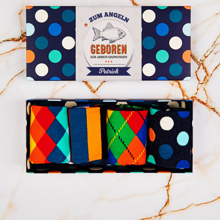 Zum Angeln geboren - Happy Sock - Dots - Socken 4 Pack für Herren