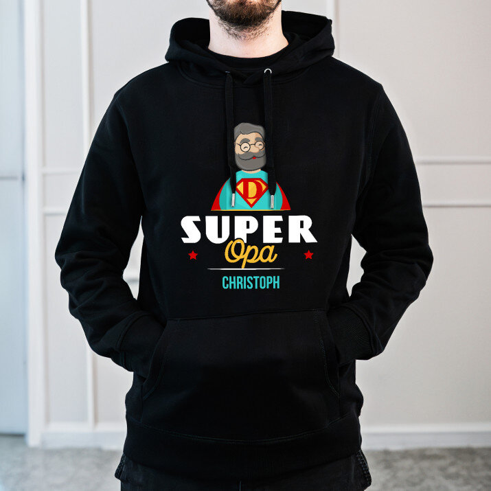 Super opa - Schwarzer Kapuzenpullover für Herren