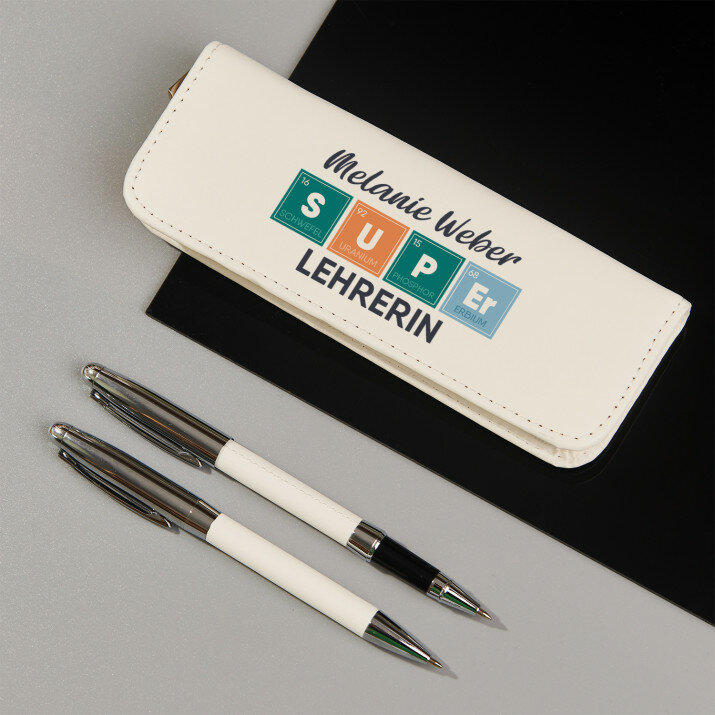 Super Lehrerin - Schreibset im Lederetui