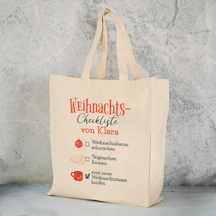 Weihnachts-Checkliste - Baumwolltasche mit Aufdruck