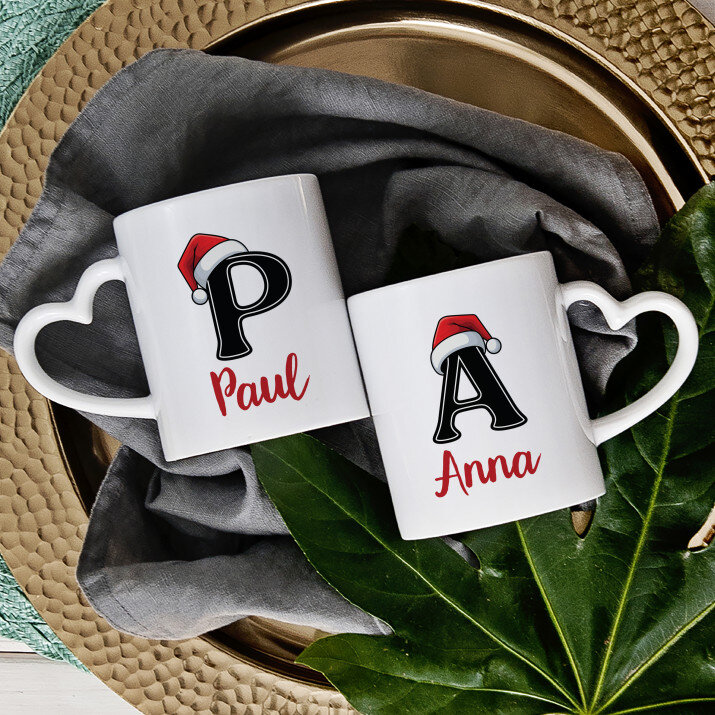 Weihnachts-Initiale mit Namen - Tassen für Paare