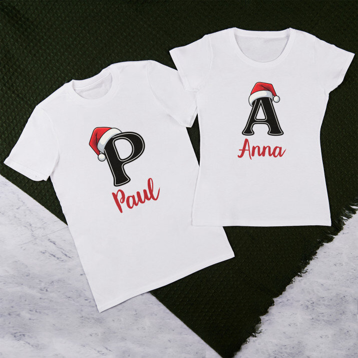 Weihnachts-Initiale mit Namen - T-Shirts für Paare