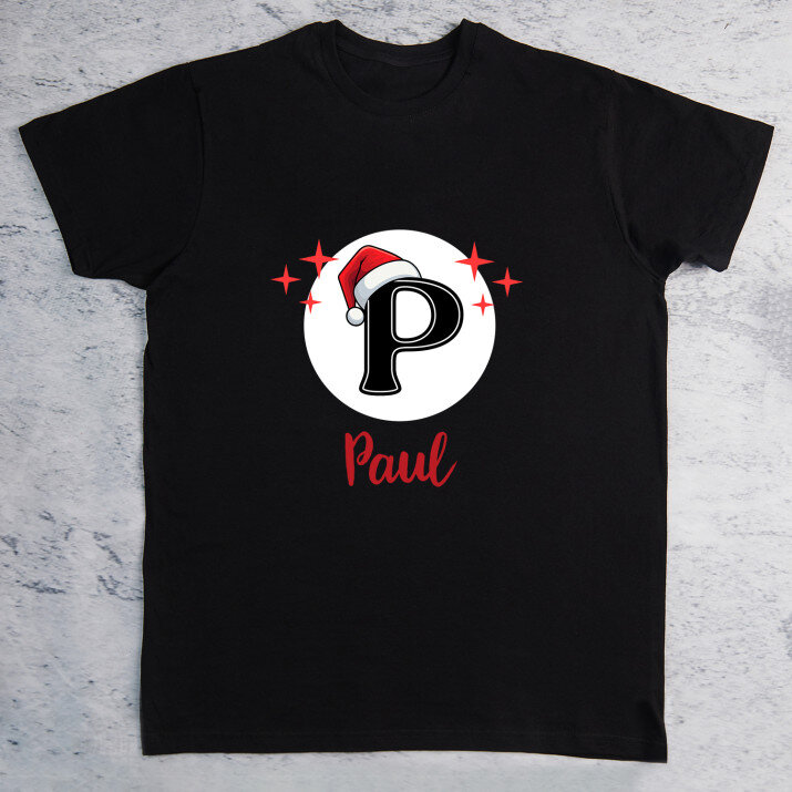 Weihnachts-Initiale mit Namen - Schwarzes T-Shirt für Herren