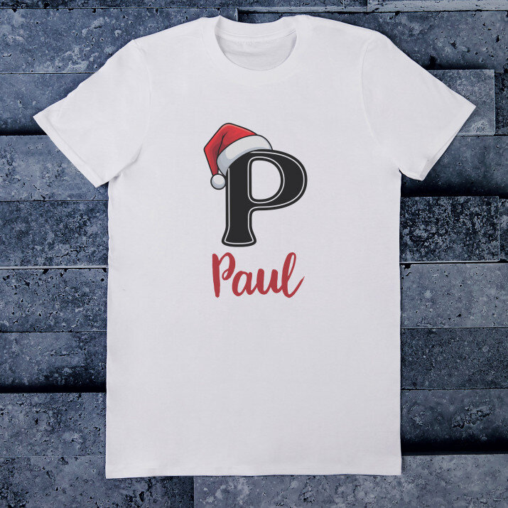 Weihnachts-Initiale mit Namen - T-Shirt mit Aufdruck für Herren