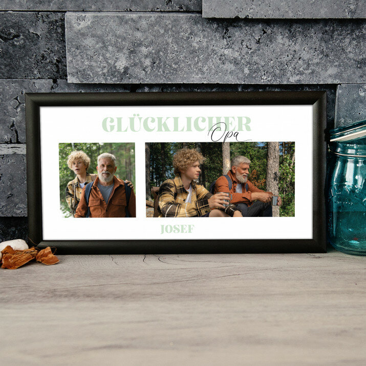 Glücklicher Opa - Kunstdruck mit Rahmen
