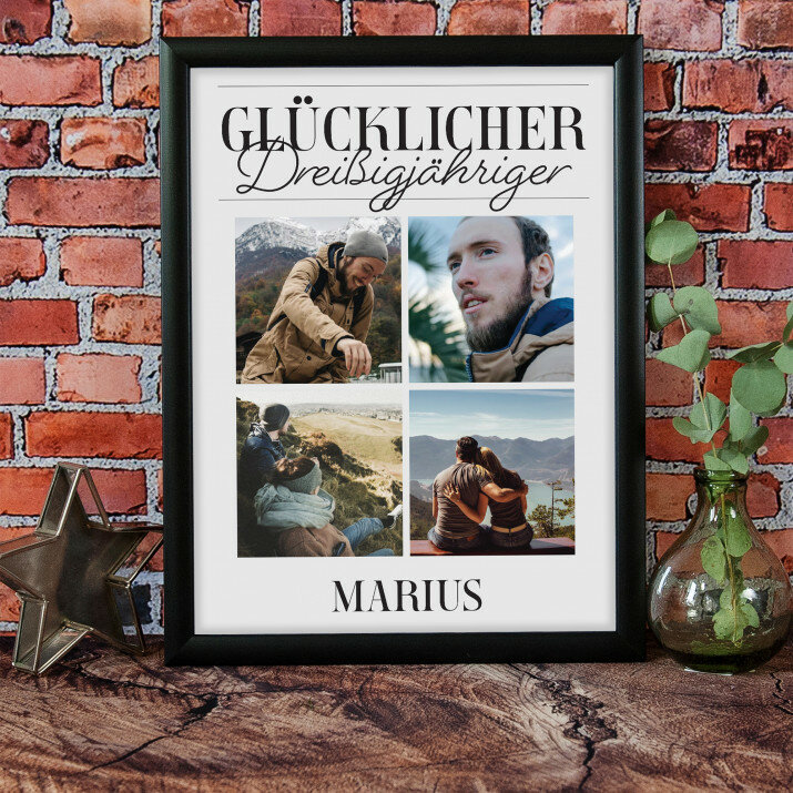 Glucklicher Dreißigjähriger - Collage aus Fotos