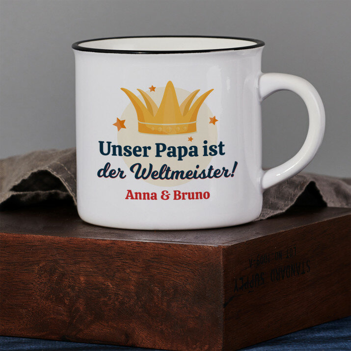 Papa der weltmeister - Keramikbecher mit schwarzem Rand