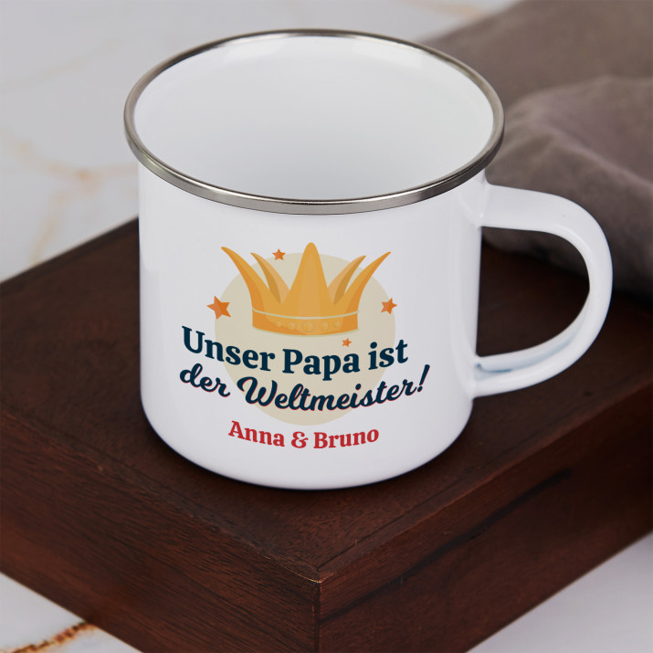 Papa der Weltmeister - emaillierter Becher