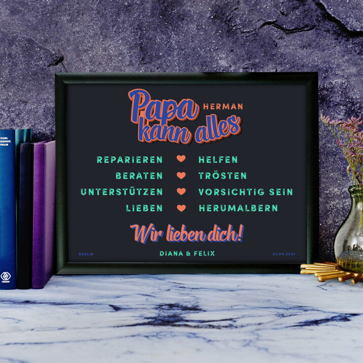 Papa kann alles - Kunstdruck mit Rahmen