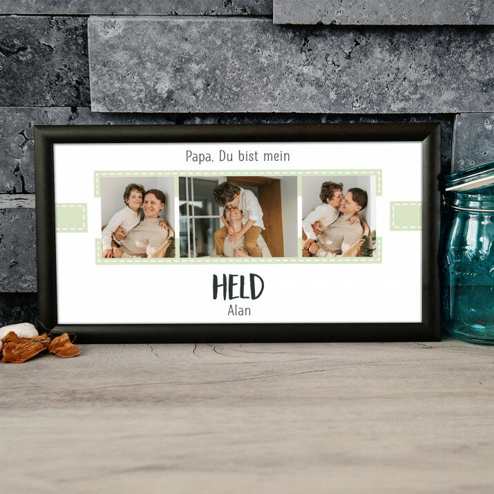 Papa, Du bist mein Held - Kunstdruck mit Rahmen