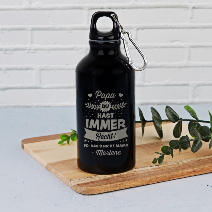 Papa, du hast immer Recht - Wasserflasche 0,4l mit Karabinerhaken
