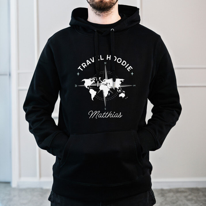 Travel hoodie - Schwarzer Kapuzenpullover für Herren