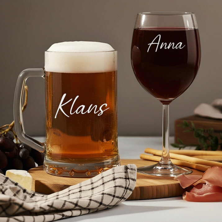 Dein Name elegant - Set aus Becher und Weinglas