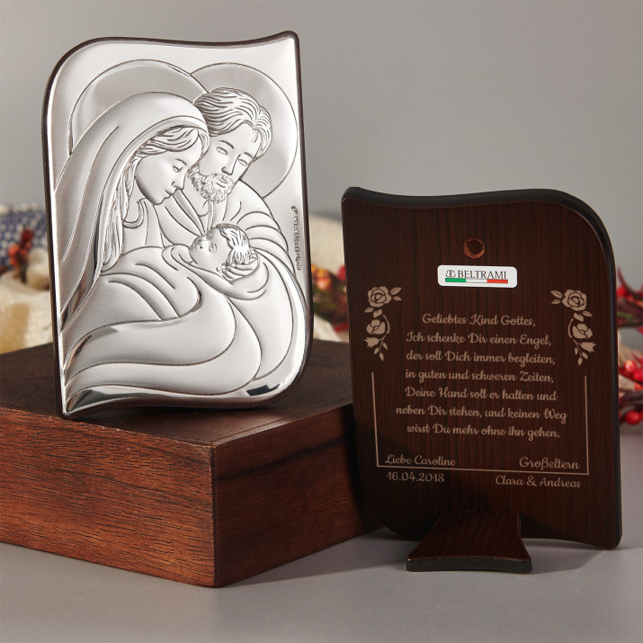 Geliebtes Kind Gottes - Hl. Familie - Silbernes Bild mit Gravur