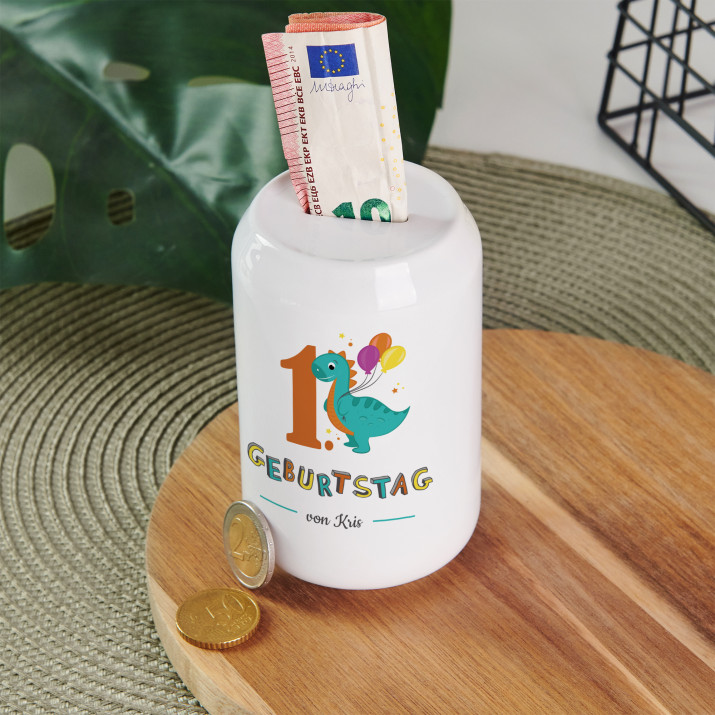Geburtstag Dino - personalisierte Spardose