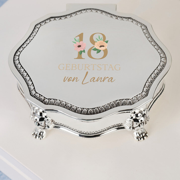 Geburtstag Blumen - Silbernes Schmuckkästchen