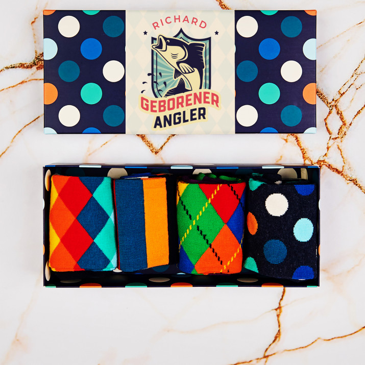 Geborener Angler - Happy Sock - Dots - Socken 4 Pack für Herren