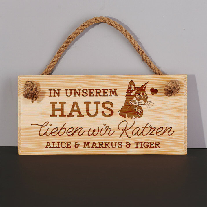 In unserem haus lieben wir katzen - Holzschild