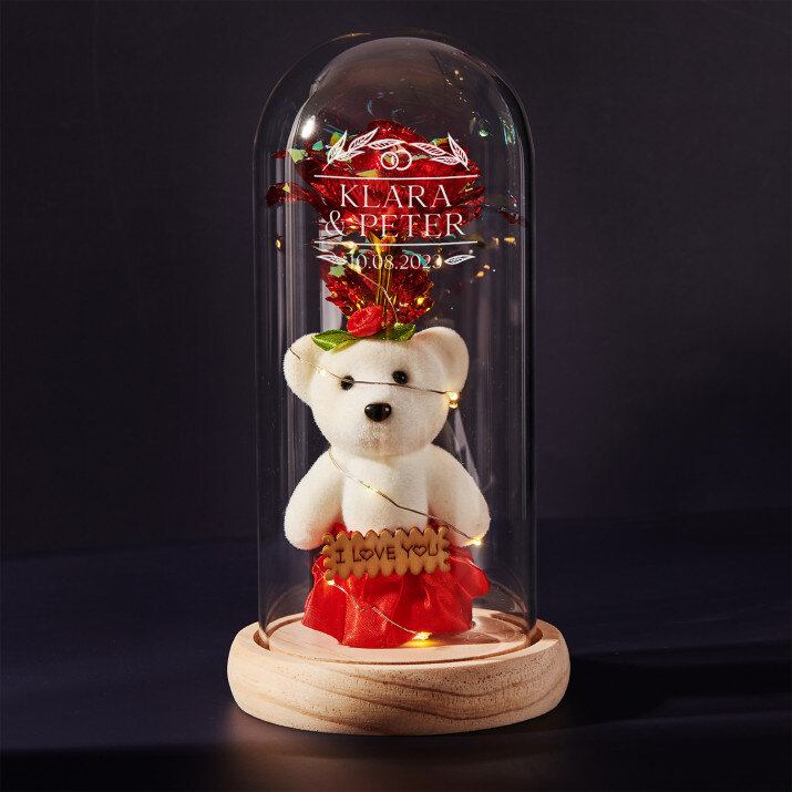 Ihr tag - Ewige Rose mit Teddybär