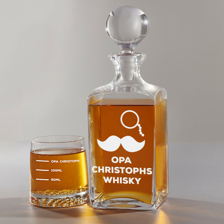 Opas Whisky - Whiskykaraffe und Whiskygläser - Set mit Gravur