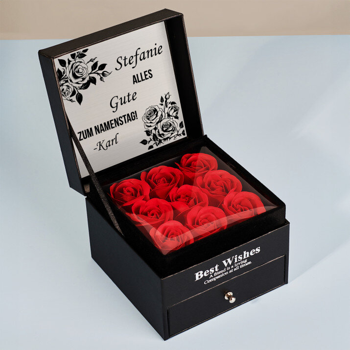 Alles Gute Namenstag - Schmuckkästchen mit ewigen Rosen