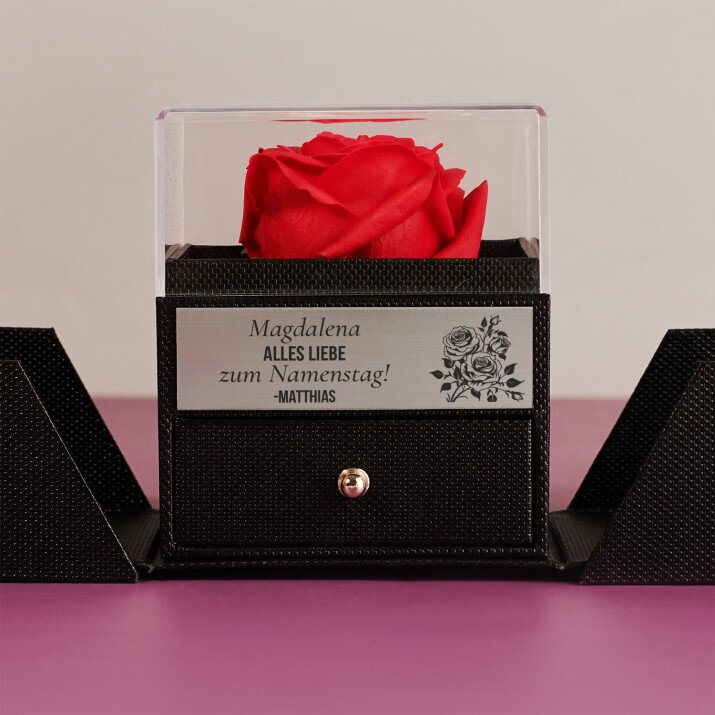 Alles Liebe zum Namenstag - Ewige Rose in einer Schachtel