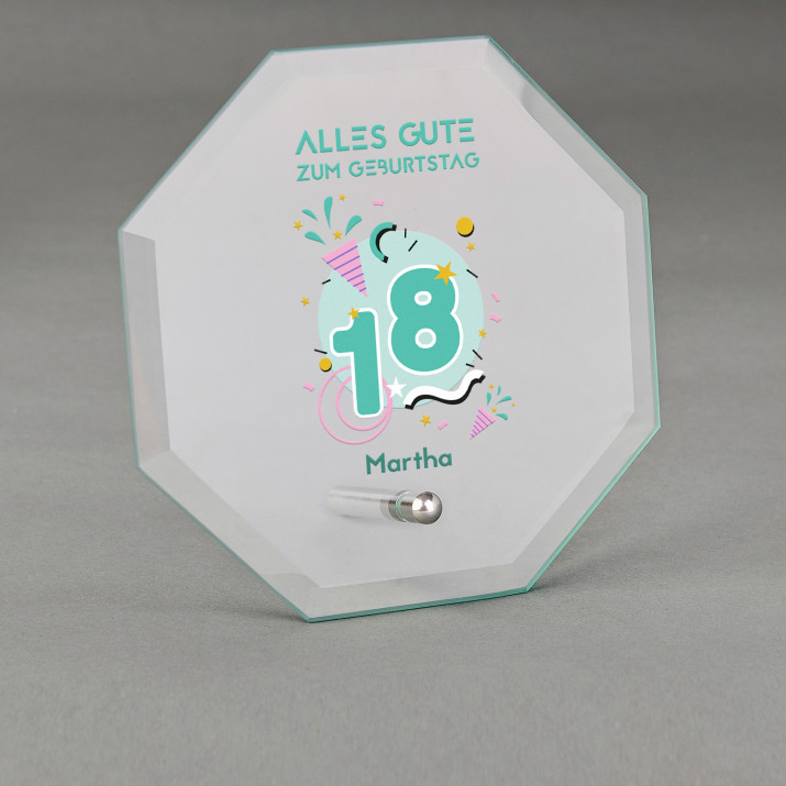 Alles Gute 18 - Glastrophäe mit Aufdruck