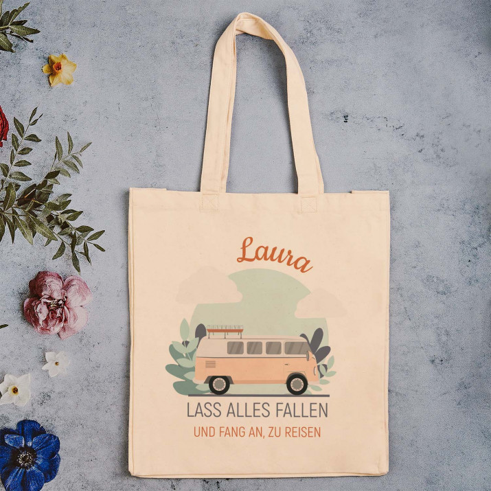 Lass alles fallen - Baumwolltasche mit Aufdruck
