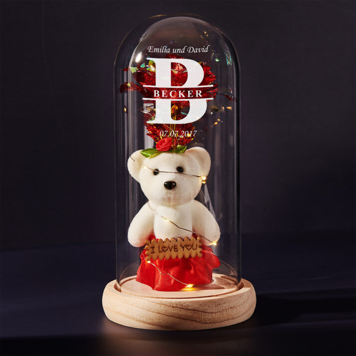 Verliebte - Ewige Rose mit Teddybär