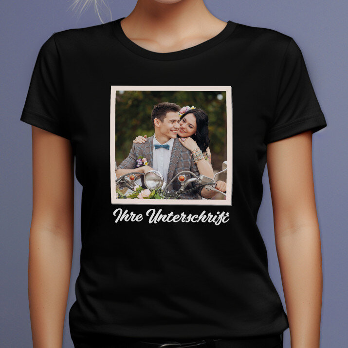 Foto und unterschrift - Schwarzes T-Shirt für Damen