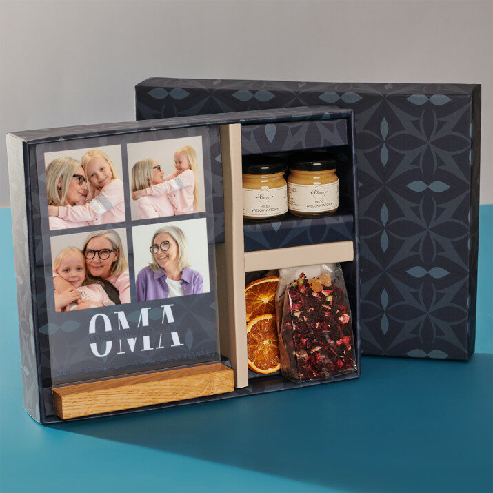 Geschenkset für Ihre Oma mit Druck auf Acrylglas und Tee