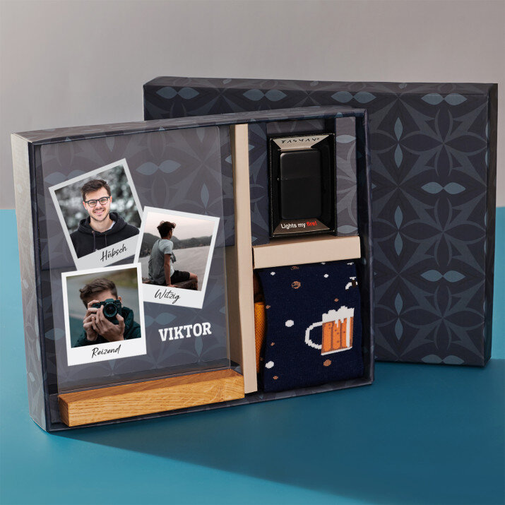 Geschenkset mit Druck auf Acrylglas und Feuerzeug für Bruder