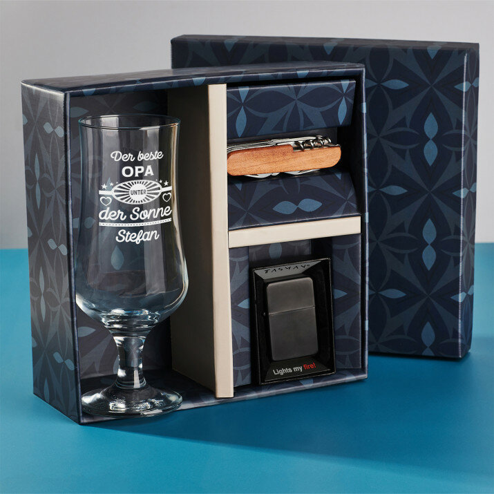 Geschenkset mit Bierpokal und Taschenmesser Für Opa
