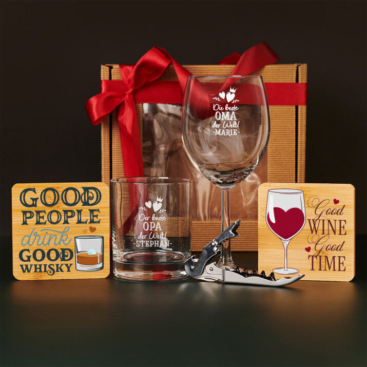 Geschenkset für die Großeltern mit Weinglas und Whiskyglas Geschenkset für die Großeltern mit Weinglas und Whiskyglas