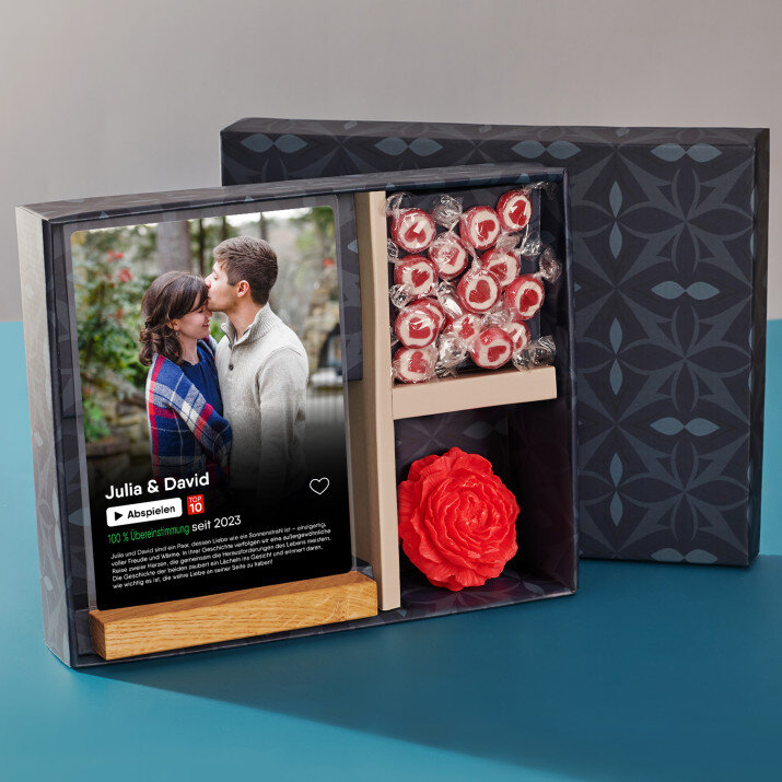 Geschenkset für Freundin mit Druck auf Acrylglas und Bonbons