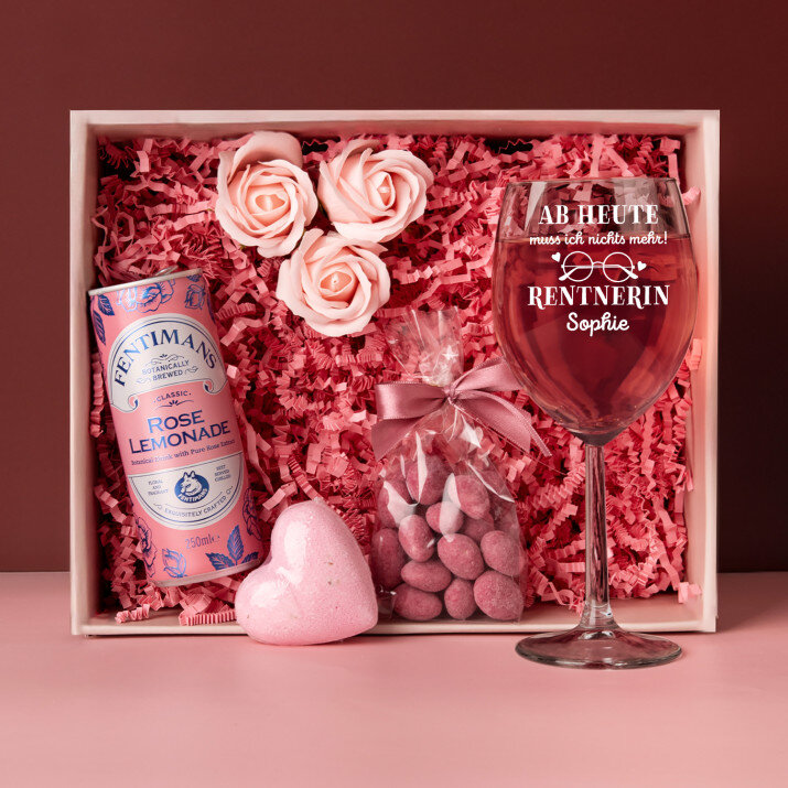 Geschenkset Für eine Rentnerin mit Glas und Limonade