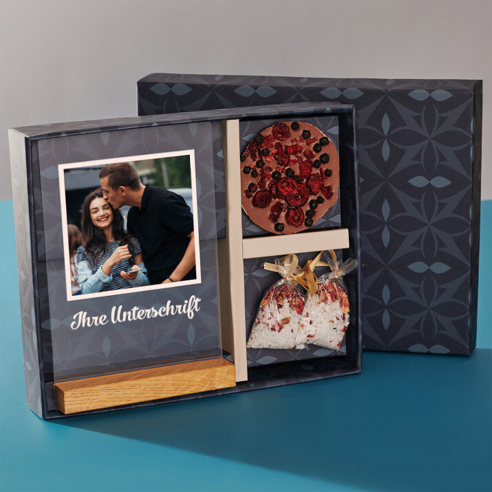 Geschenkset für Frauen mit Druck auf Acrylglas und Badesalz