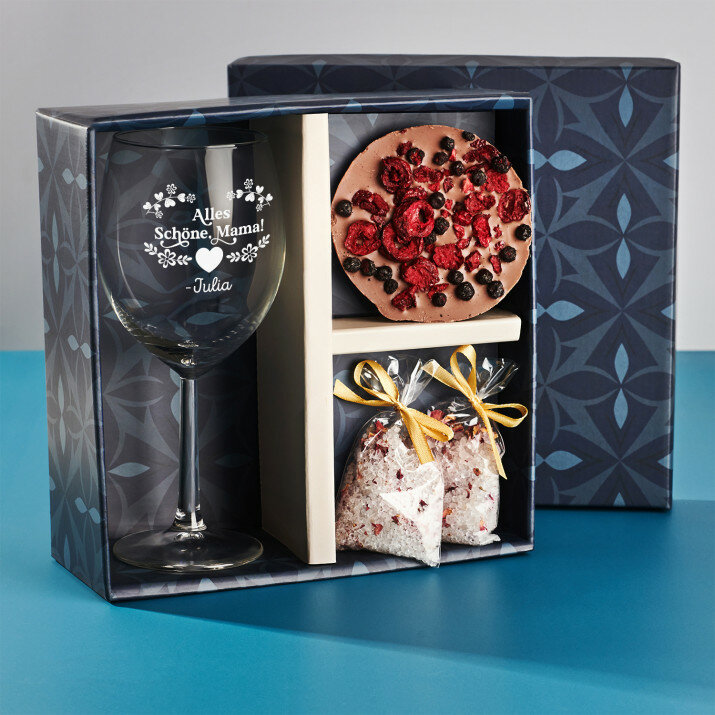 Geschenkset mit Weinglas und Badesalz Für Mama
