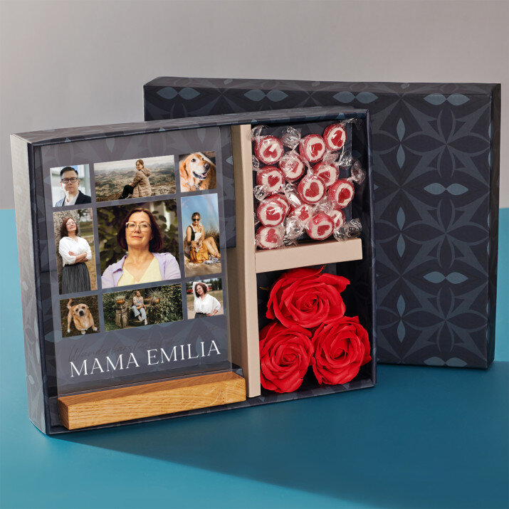 Geschenkset für Ihre Mama mit Druck auf Acrylglas und Bonbons