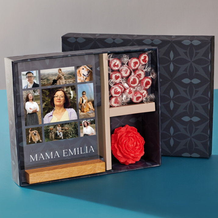 Geschenkset für Ihre Mama mit Druck auf Acrylglas und Bonbons