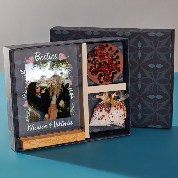 Geschenkset für beste Freundin mit Druck auf Acrylglas und Badesalz