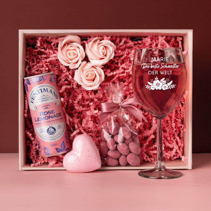 Geschenkset für die beste Schwester mit Glas und Limonade